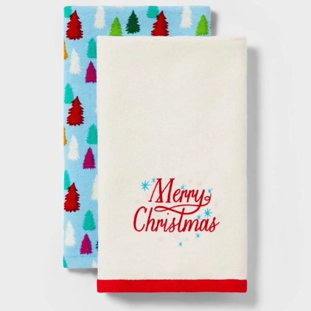 2/$12 💥🆕 Wondershop Blue/Ivory Christmas Kitchen Hand Towel | 2 pack | 6389
